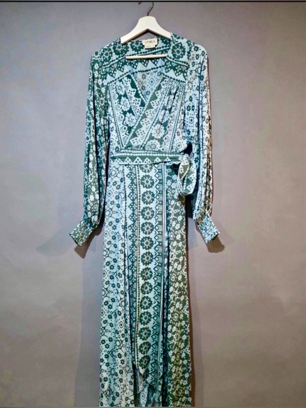 Anthropologie OMIKA Geometric Print Wrap Kaftan Maxi Dress Size M - Picture 2 of 11
